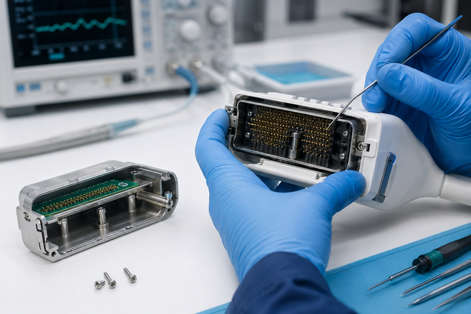 Reparo de conector de transdutor de ultrassom e pinos de contato