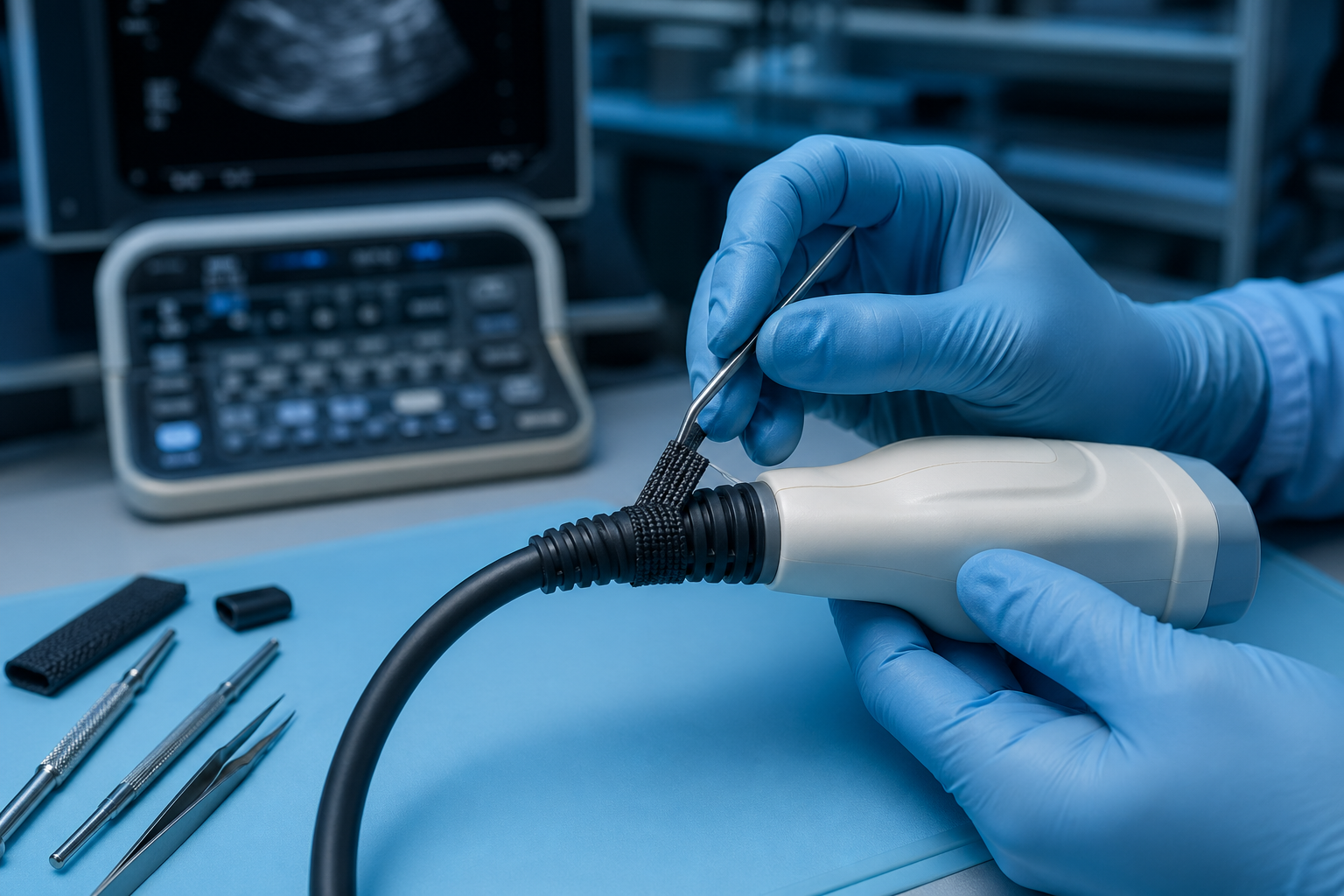 Reinjeção de strain relief compatível em transdutor de ultrassom